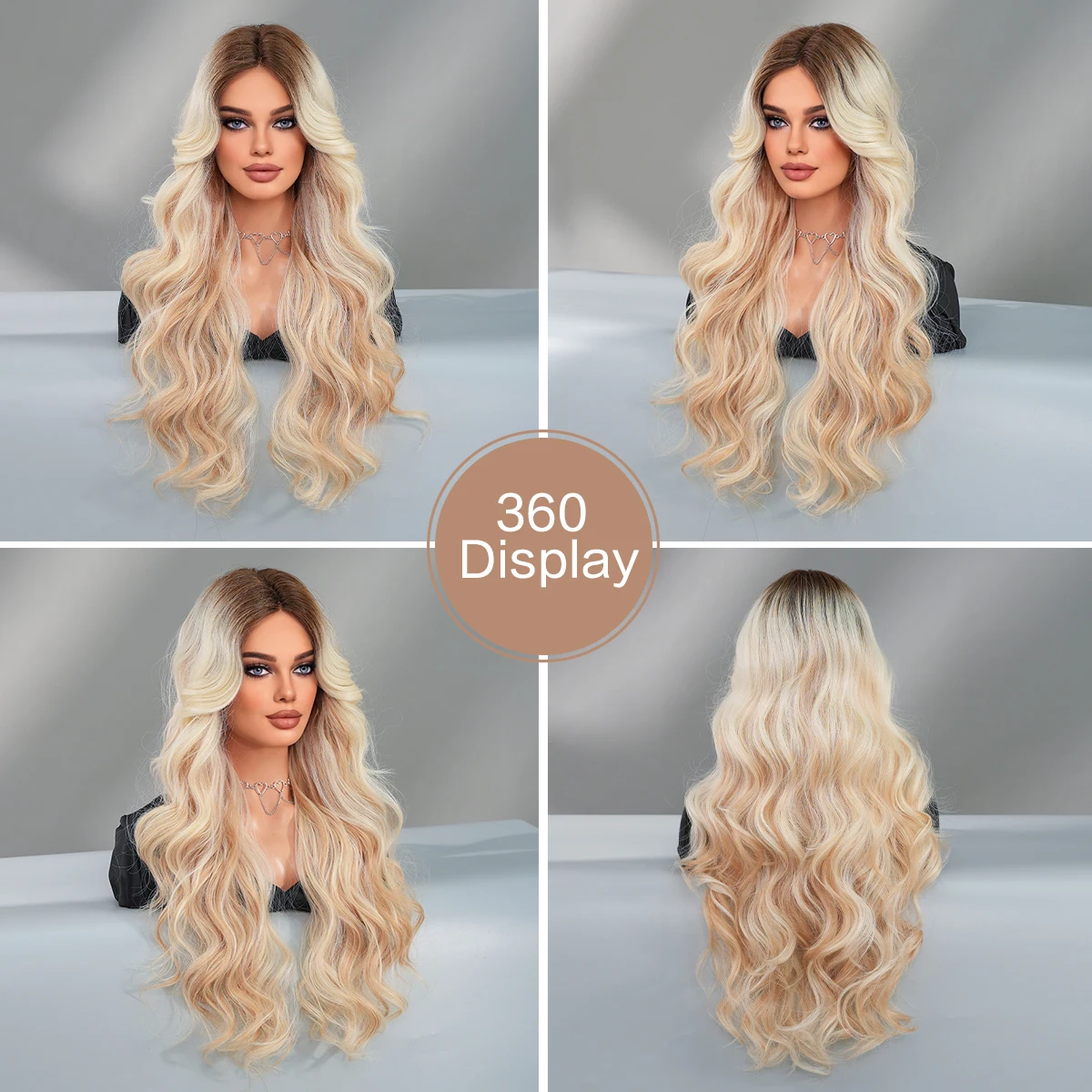 ? EM K 28” BLONDE OMBRÉ WAVY LACE FRONT …NEW Full Lace Ombre Blonde Long Wavy Wigs for Women 28 Inch main image 4