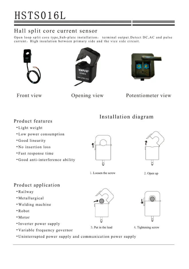 Hall Split Core Current Sensor HSTS016L - 10A to 200A