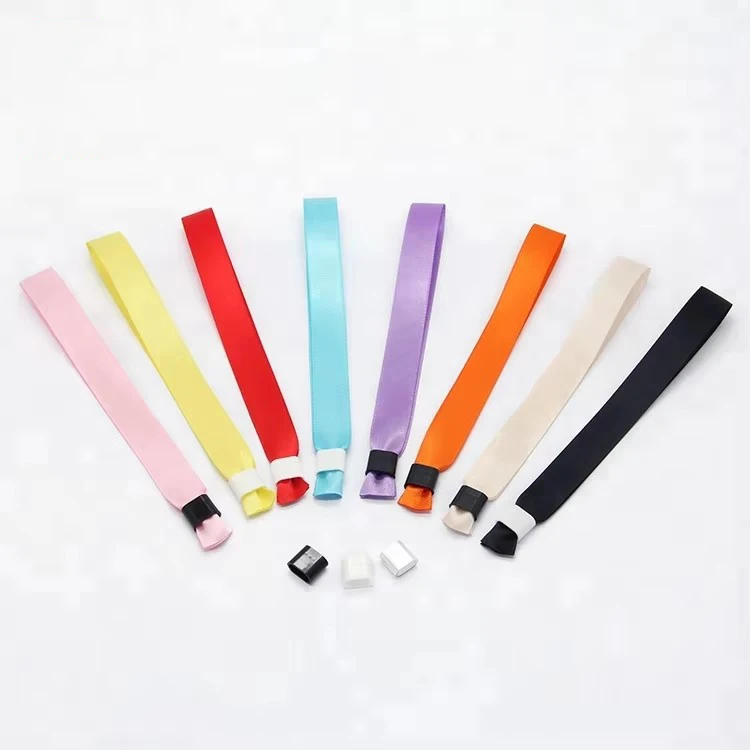 Party Custom Bracelet Soild Color Woven Wristbands Fabric Wristband Satin Ribbon Wristbands With Plastic Lock