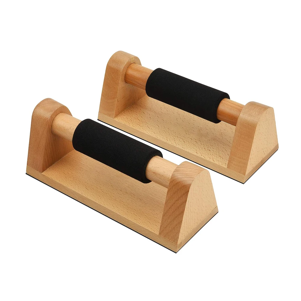 wood push up bars with full non-slip baseplate
