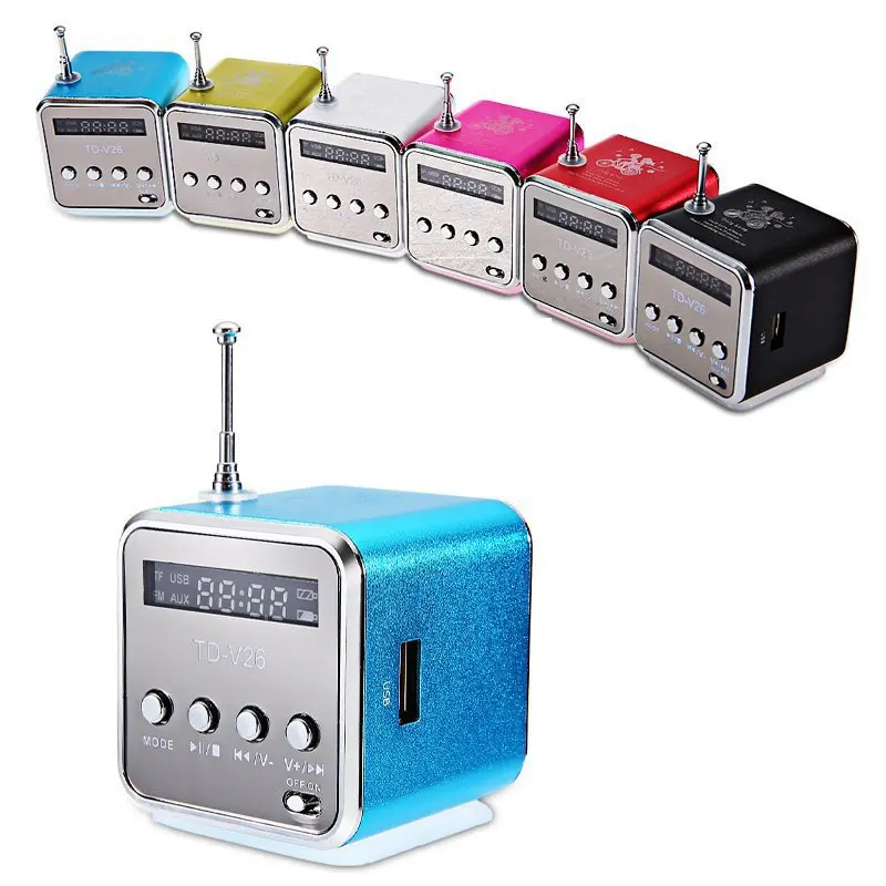 Mini Digital Speaker FM Radio MP3 Music Box TD-V26 with Micro SD TF USB 