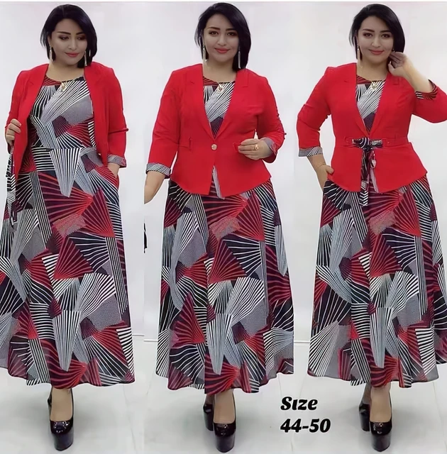 African Fall Spring Women Print New Plus Size Long Sleeve One-piece Middle Dress Elegant Luxury Office Lady Dresses