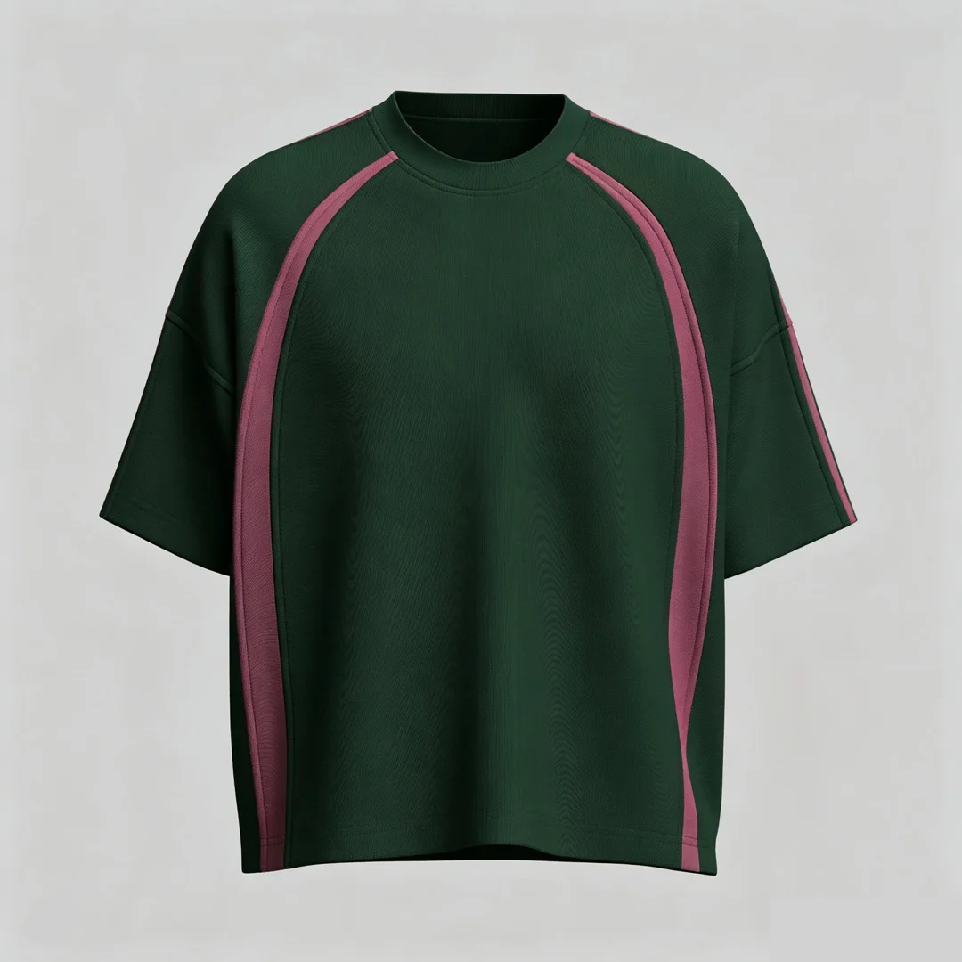 Niestandardowy męski bawełniany (100%) podstawowy T-shirt na co dzień, krótki rękaw, 230 g, ciężki, z dekonstrukcyjnym, panelowym, oversized i oddychającym krojem