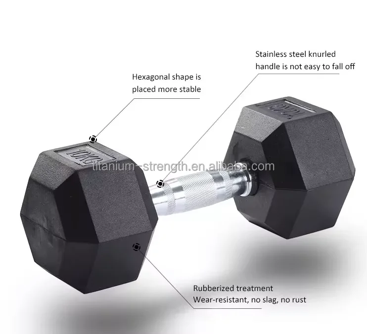 Factory Direct Gym Rubber Hexagon Dumbbell Set 1-50kg 5-120LB Hex Rubber Dumbell for Weight Lifting