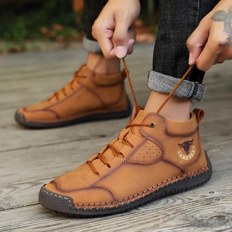 New Arrival Large Size Genuine Leather Handmade High Top Casual Leather Shoes