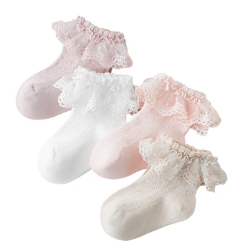 Thin Breathable Lace Ruffle Princess Crew Socks Cute Sweet Cotton Blend Socks