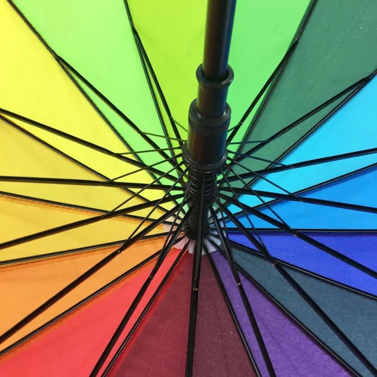 TX884 Customized Logo 16K Automatic Open Iridescence Umbrella Golf Windproof Parasol Long Straight Handle Rainbow Umbrella