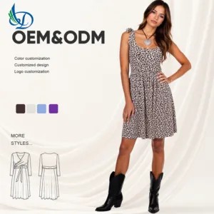 Women's Casual Plus Size Dress with Leopard Print Pattern, Summer Retro Style Knitted Dress