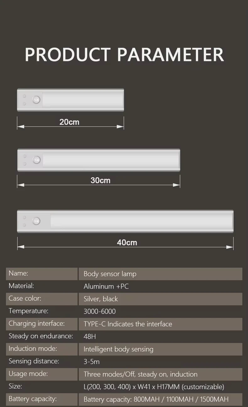 product modern rechargeable led closet cabinet light wireless battery powered motion sensor lamp customized smart lighting 5v aluminium-40