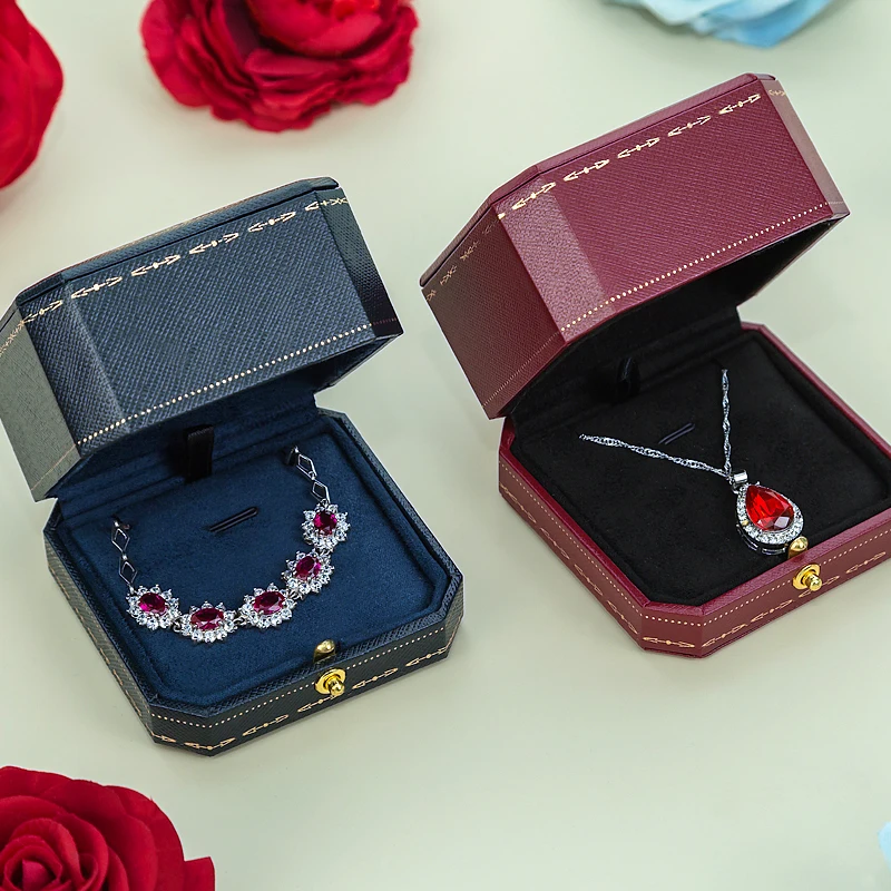 Zebo Luxury Red Custom Brand Leatherette Paper Ring Jewelry Packaging Box Set