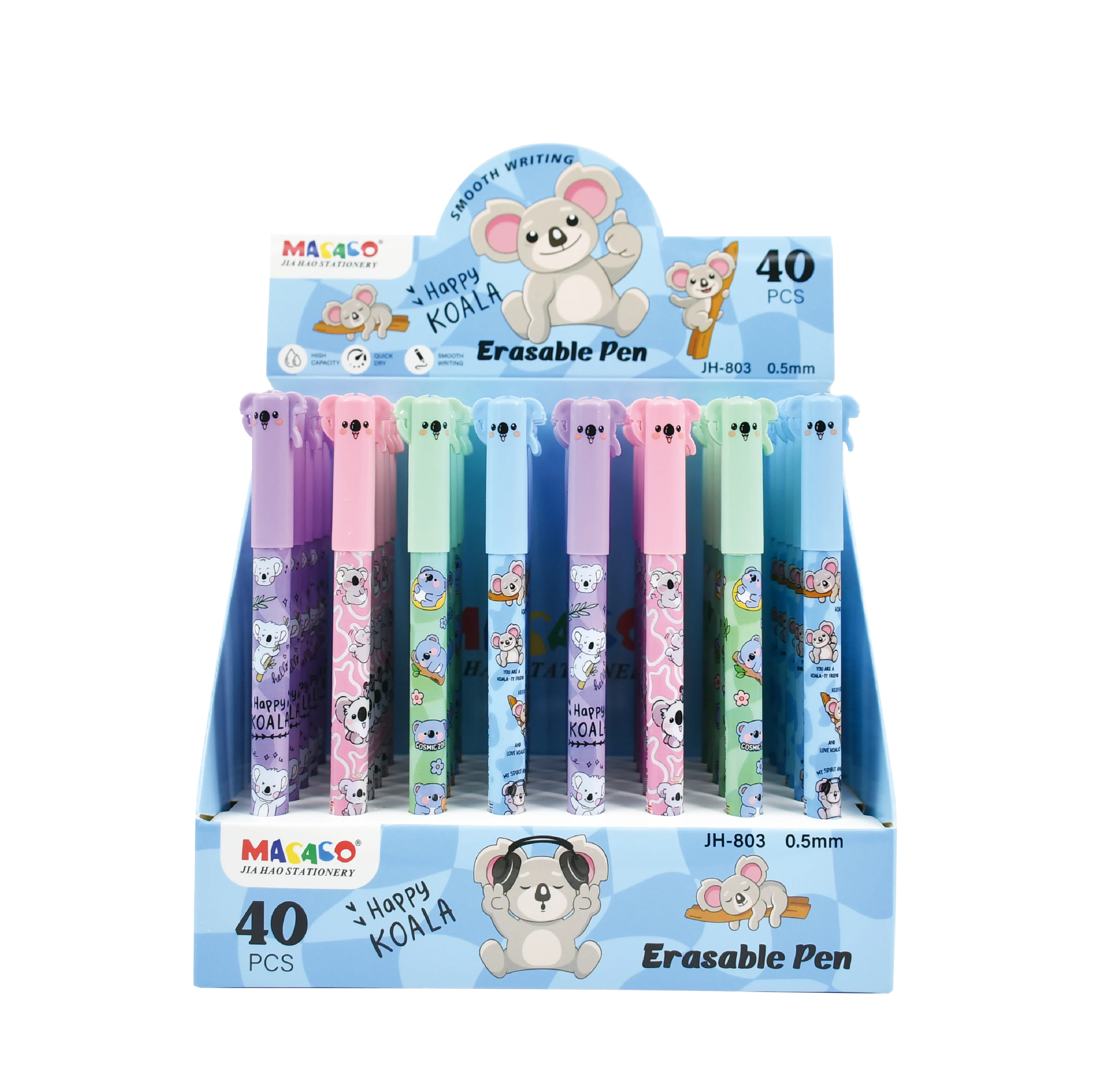 Stylo gel effaçable motif koala bleu pour écriture fluide_voghion.com