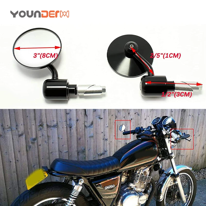YOUNDERM Motorcycle Handle Bar End Side Mirrors Universal Fit