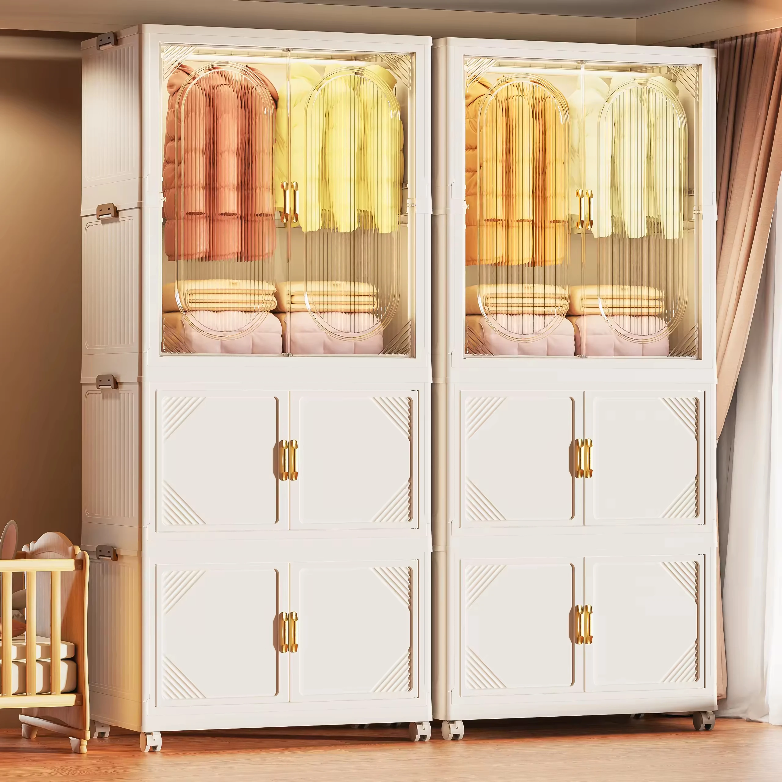 High Quality Double-Door Foldable Wardrobe Easy-to-Install Multi-Layer Plastic Clothing Organizer for Bedding Storage