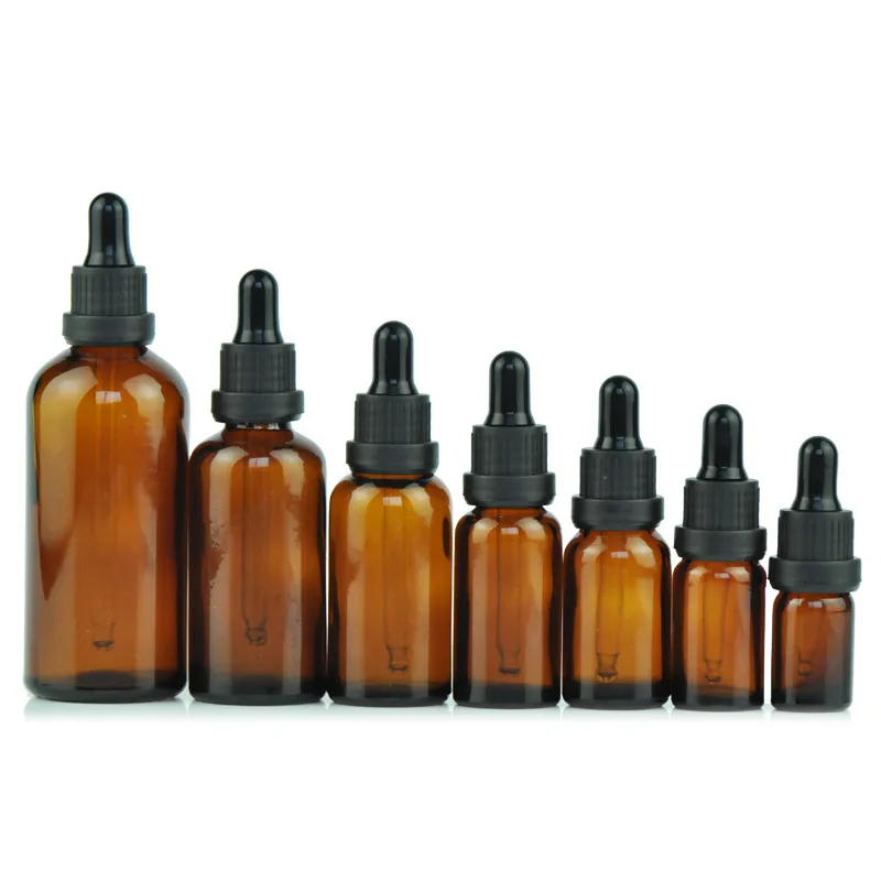 5ml 10ml 15ml 20ml 30ml 50ml 100ml Toptan Amber Yuvarlak Cam Esansiyel Yağ Şişesi Damlalıklı