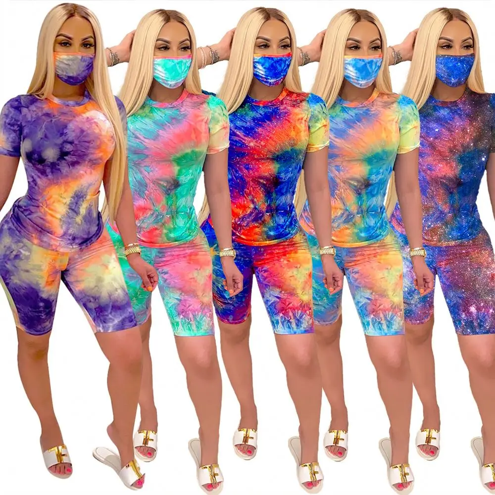 tie dye biker short set wholesale