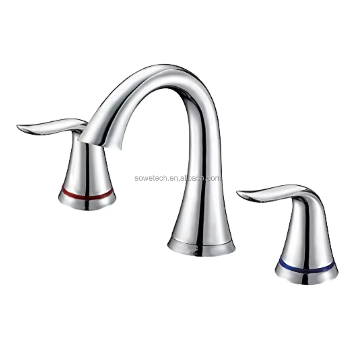 Household Dual Handle Brass Modern Washbasin Faucet for Hot/Cold Water Bathroom Vanity Basins Three-Hole Hotels