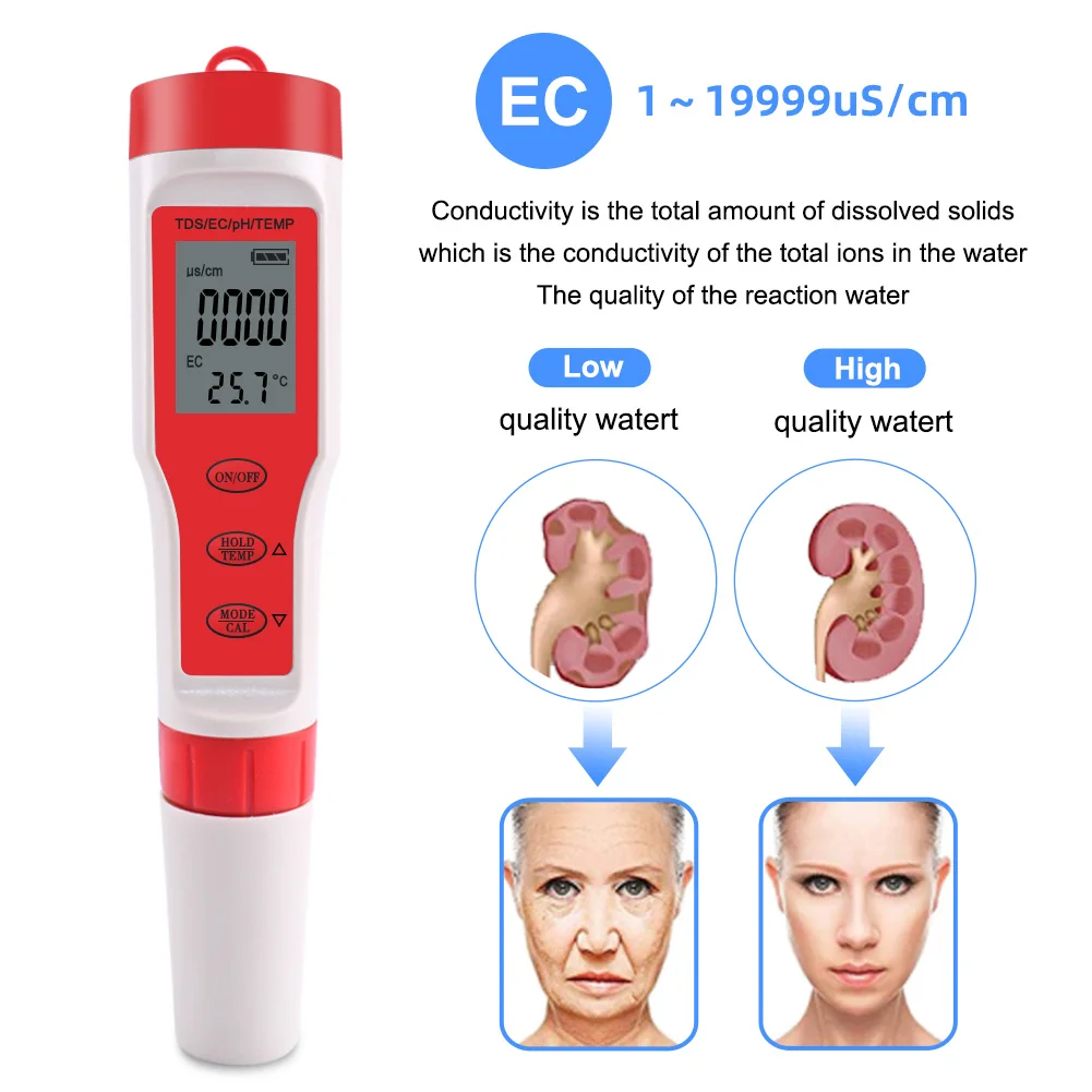 ph Meter Laboratory  4 in 1  Tds Ec ph Meter Without Backlight  TDS Meter Water Quality Tester With ATC