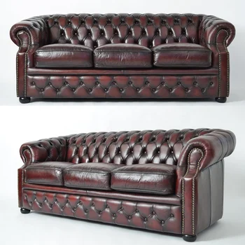 Classic furniture sofa European Living Room Genuine  Leather Antique chesterfield sofa set