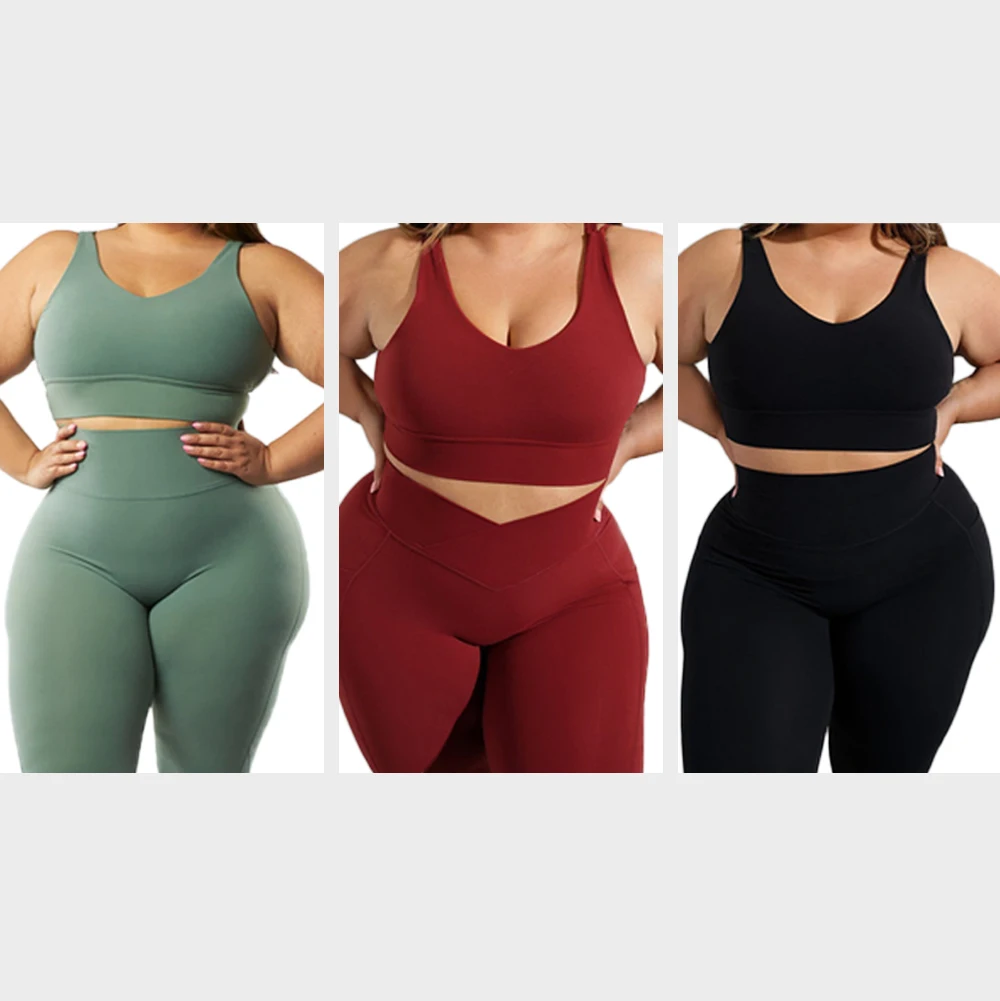 4xl Gym Fitness Sets Front Waist Band Cross Women Gym Wear Plus Size