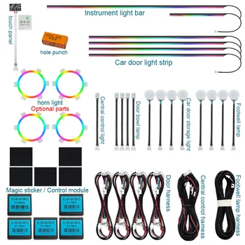 LED Car Ambient Light RGB 64 Color Acrylic Fiber Optic Guide Light Strip For Car Interior Decoration Atmosphere Lamp APP