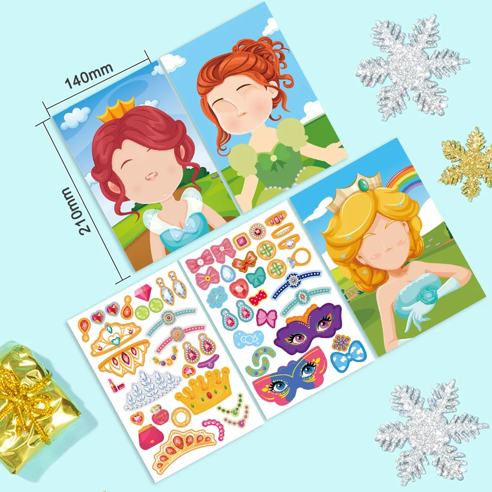 36 Pieces Sticker Sheet, Sticker Packs Kids, Princess Stickers for Kids, Make A Face Stickers Sheets, Make Your Own Sticker, Party Game Stickers DIY