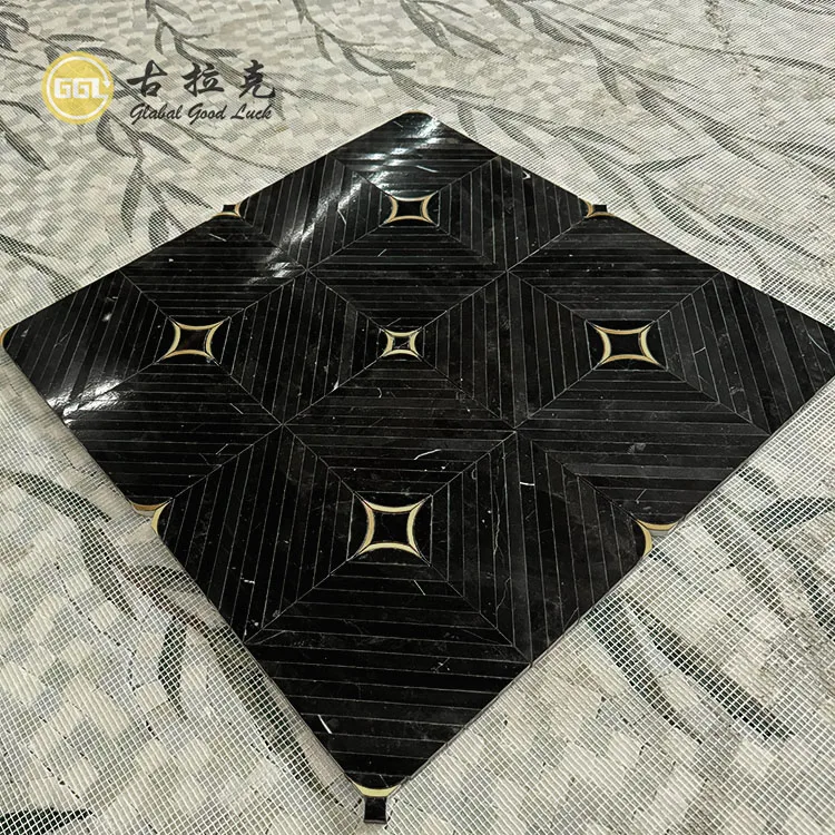 Nero Black Marble mix Brass Waterjet Mosaic Floor and Wall Tile