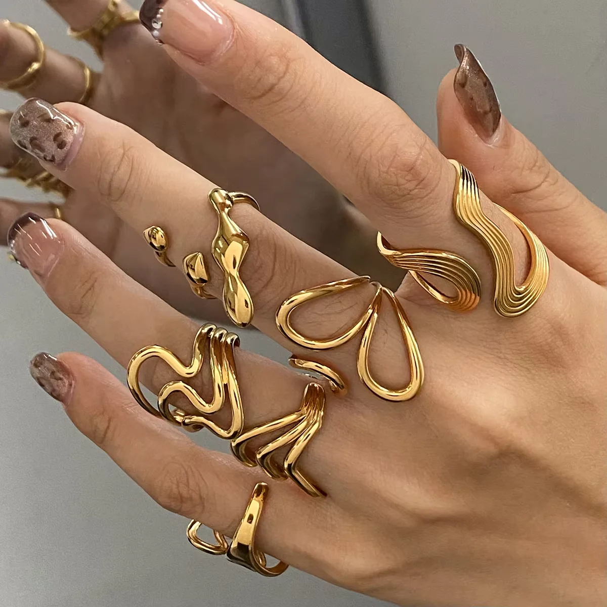 J&D Geometric Irregular Ring 18k Gold Rings for Women Adjustable Rings 18k Gold Plated Stainless Steel