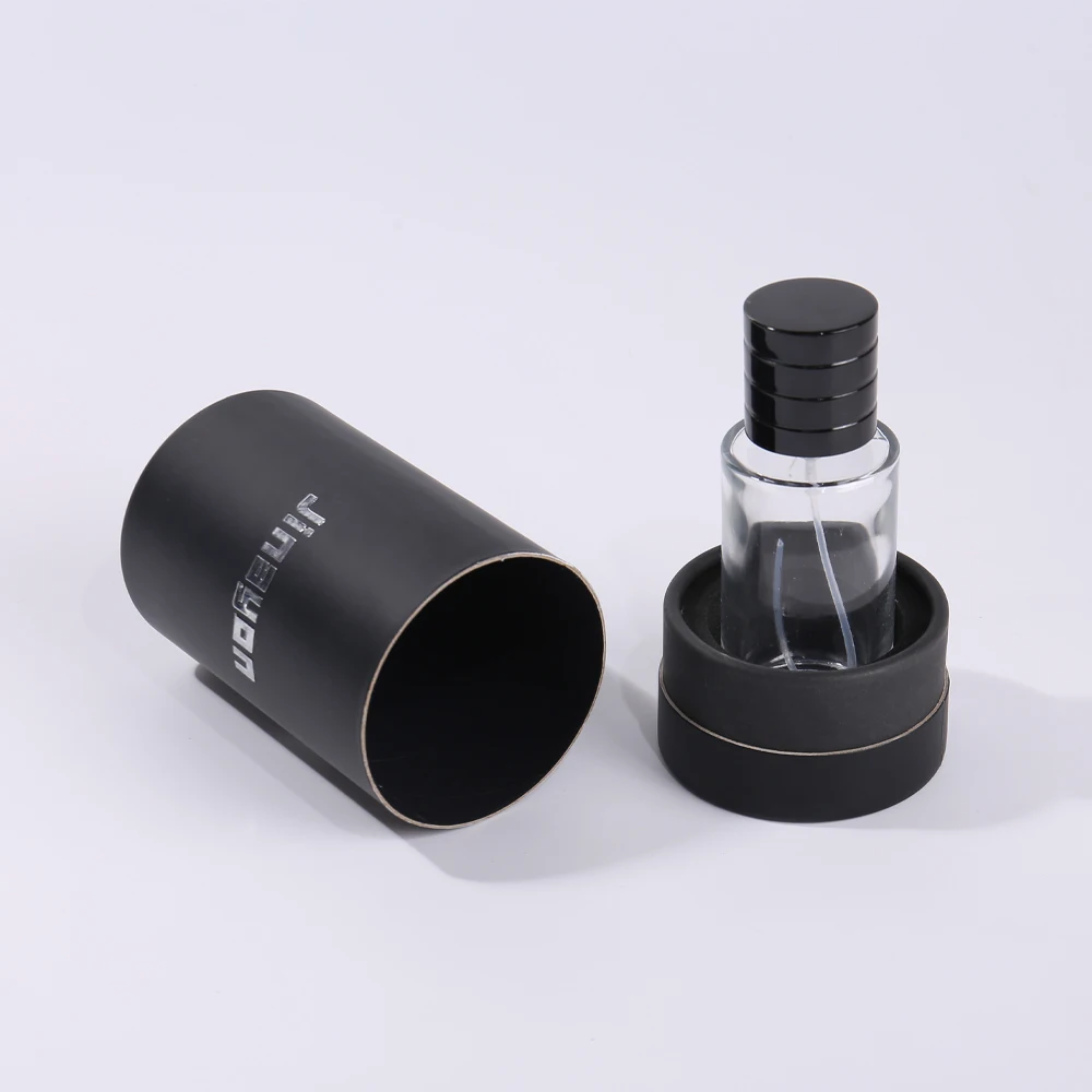Custom Black Matt Lamination Paper Tube for Perfume Bottle Packaging Eco-Friendly Material with Logo Sticker for Cosmetics