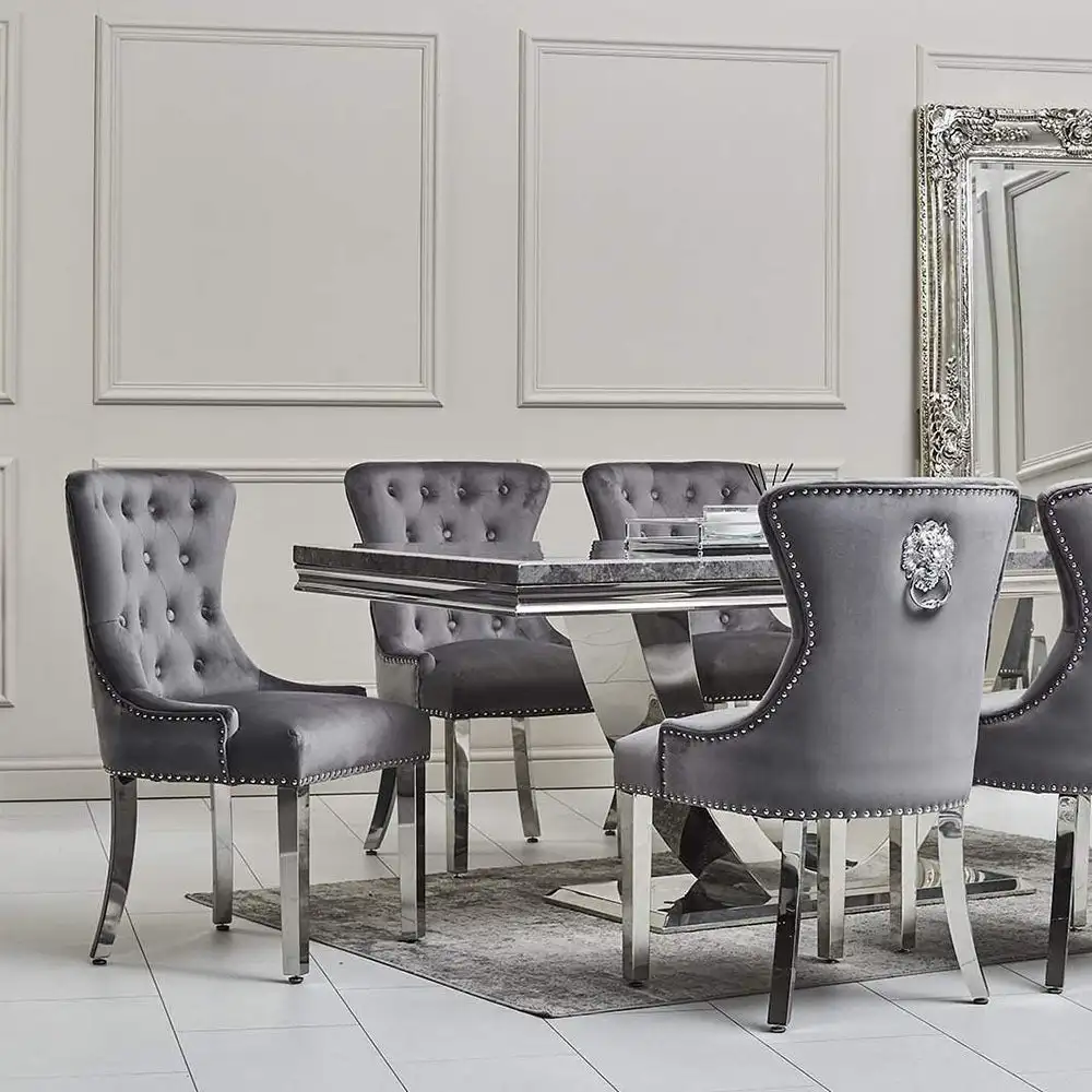 Luxury Silver Chrome Stainless Steel Dining Room Set With Chelsea