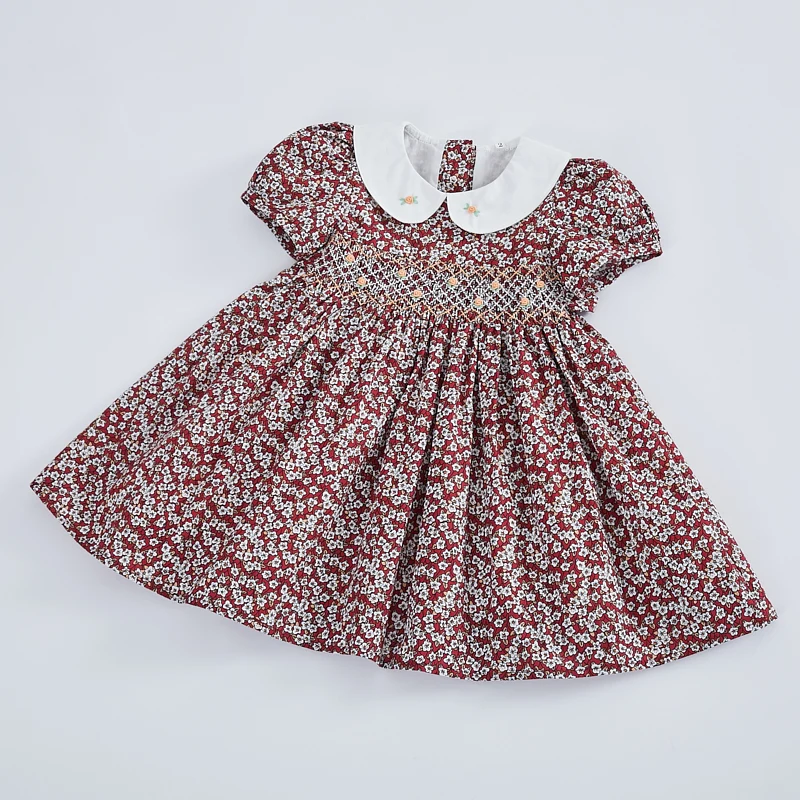 Популярная детская одежда smock ручной работы платье с цветочной вышивкой для девочек