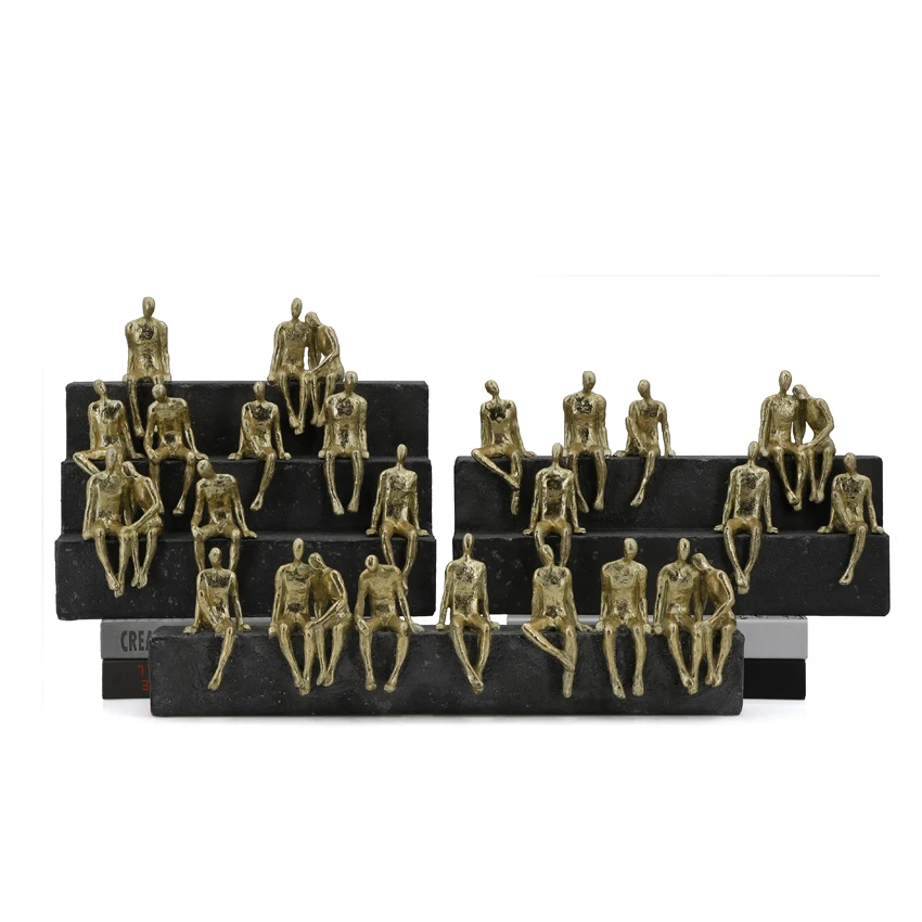 New Inspiration Resin Gold Abstract Human Figurine Sitting On Resin Stone Base For Interior Designs details