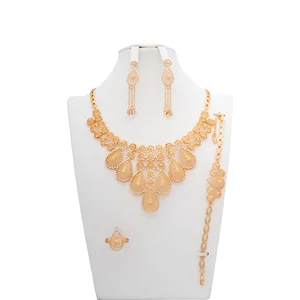 Dubai Hot Selling Jewelry 2026 Gold Plated Bride Fashion Jewelry Set with Necklace Bracelet Earring Ring Set for Woman