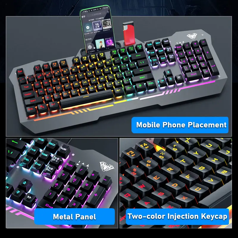 AULA F3010 Wired Gaming Keyboard 26 Keys Anti-ghosting Mix Backlit LED Keyboard for Desktop Game Teclado