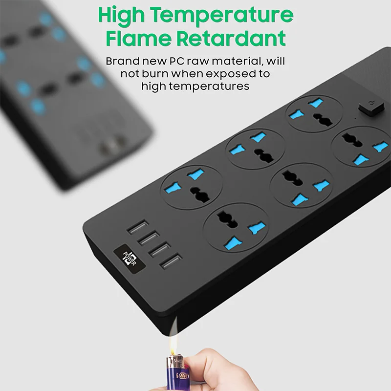 Multi Plug Options Extension Socket 6 Outlets 4 USB Charging Ports Power Extension Cord Sockets