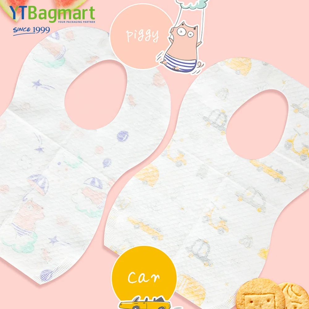 Новый дизайн, водонепроницаемые нетканые одноразовые детские нагрудники с принтом на заказ