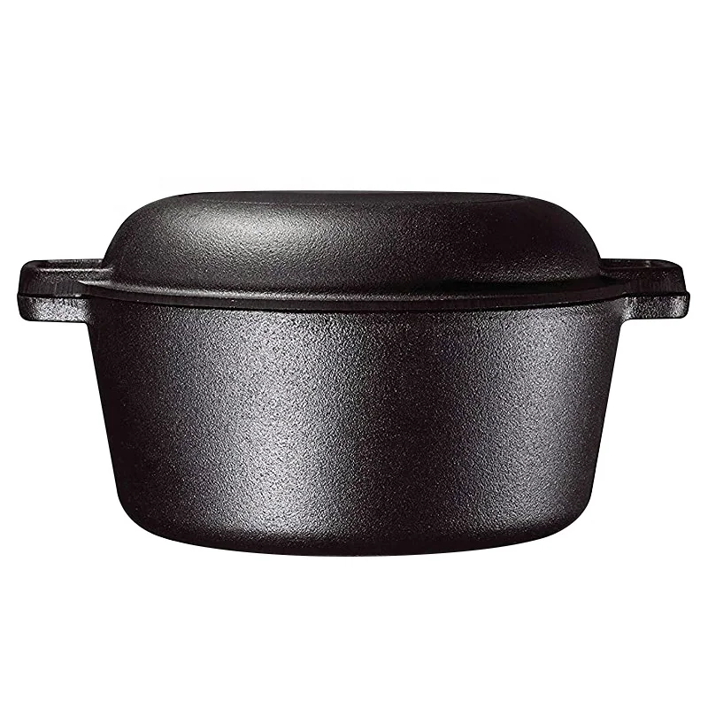 5 Quart Camping Pre-Seasoned Cast Iron Double Dutch Oven Pot w/ Lid &  Handles