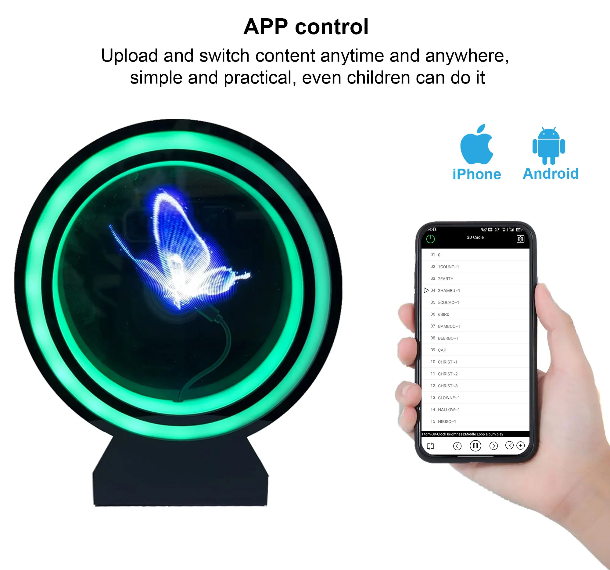 Portable 3D Advertising Cloud App Control 3D Hologram Fan Desktop Rgb Light Bar With Acrylic Cover Holographic Fan Projector