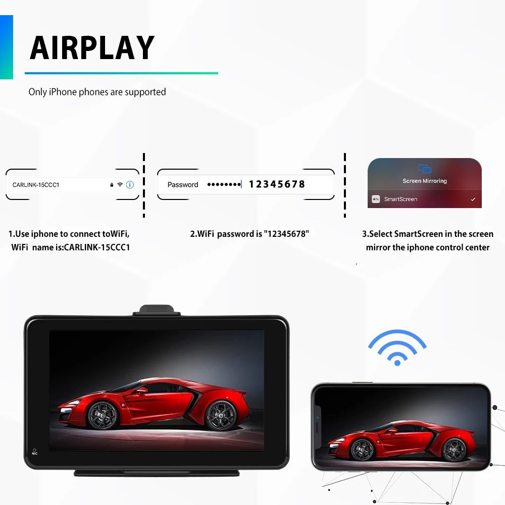 Podofo 7'' Portable Car Radio Stereo Autoradio Wireless Carplay Android Auto Wifi BT Touch Screen Smart Monitor Tablet TV