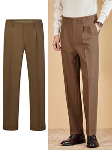 Herringbone 260g Heavy Texture Double Pleat Men's Retro Casual Pants Suit Pants