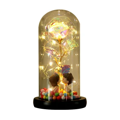 Christmas Valentine Gift LED Light String Rose Gold Home Decoration Champagne Glasses Rose Gold Preserved Roses
