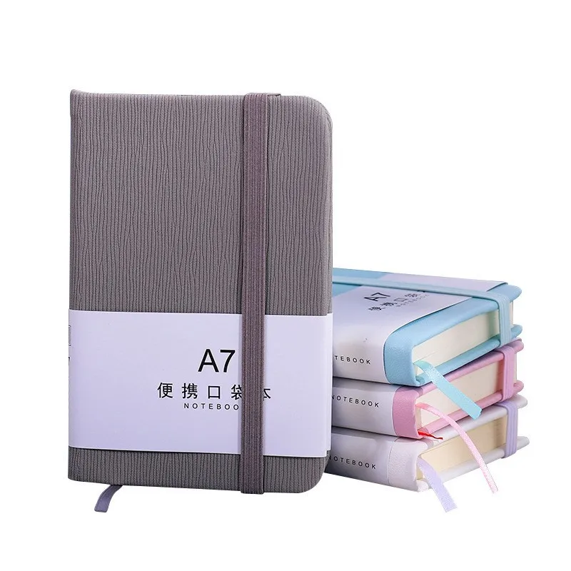 A7 Solid Color Leather Notebook Mini Pocket Portable Journal Notepad Dairy Notebook with Elastic Band