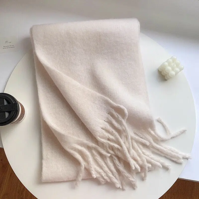 Winter Warm Large Plaid Solid Color Fringe Scarf for Women