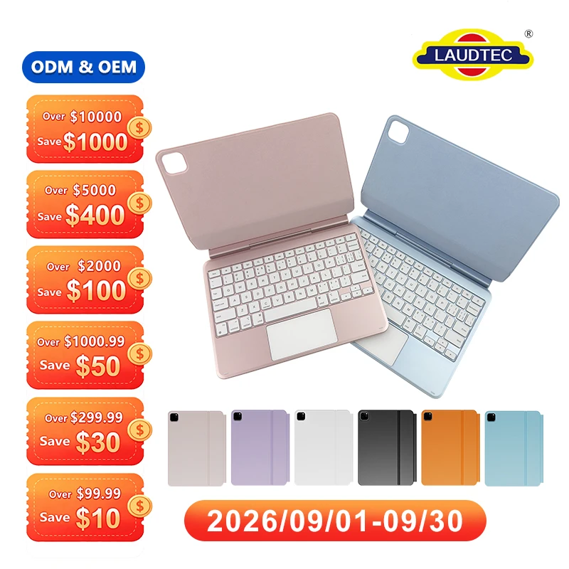 Funda teclado premium de aleación de aluminio y cuero sintético (PU) con touchpad para iPad Pro de 11 pulgadas (modelos M4 2024 y M5 2025); certificaciones CE y RoHS; se aceptan personalizaciones