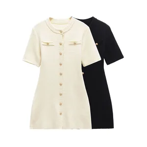 Spring Autumn New Women's Eco-Friendly Mini Bodycon O Neck Knitted Short Sleeve Natural Waist Breathable Sexy & Club Dresses