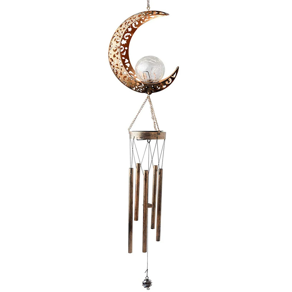 Moon Crackle Glass Ball Solar Wind Chimes Light