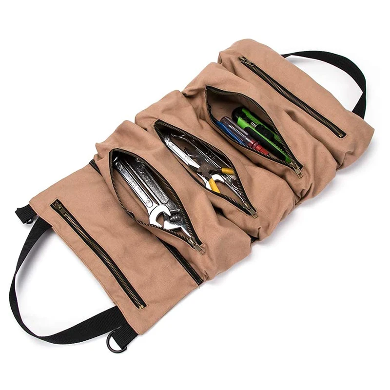 Custom Logo Nylon Canvas Leather Polyester Handle Large Folding Multi Plumber Heavy Duty Roll up Electrician Tool Bag