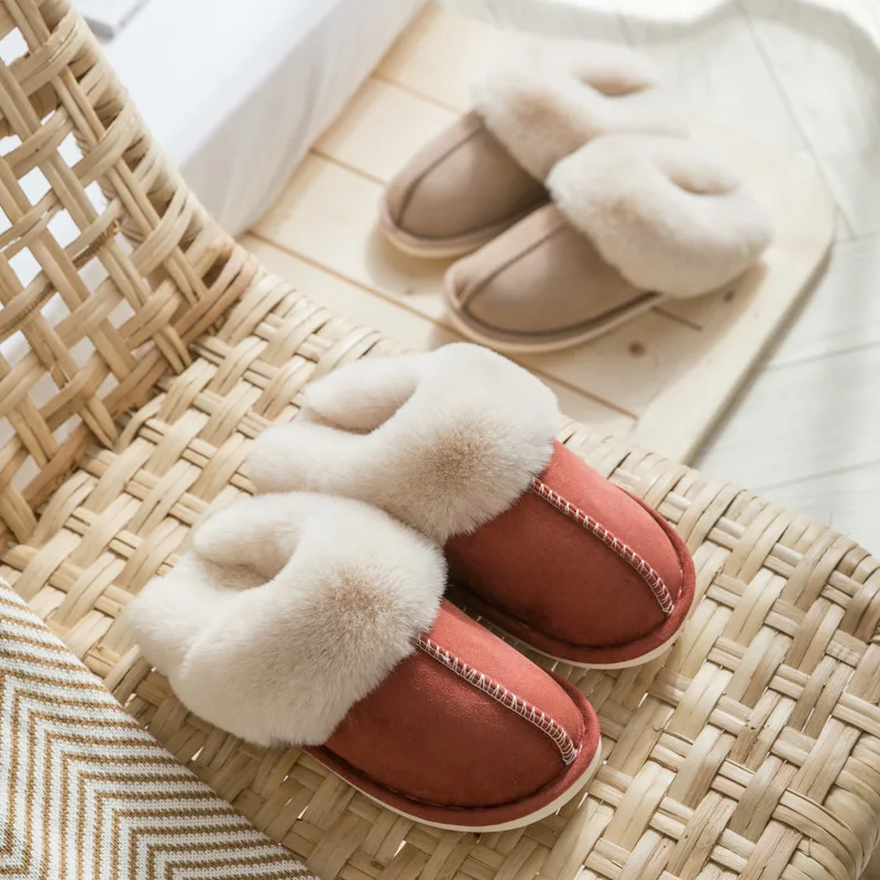 2025 Winter Warm Home Fur Slippers Women Luxury Faux Suede Plush
