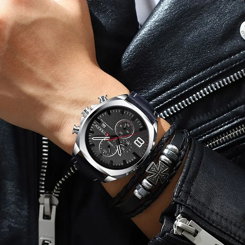メル刈機♠キングオブクラブ※The watch is Running！※※ CURREN 8324 King White Man Quartz Watch - Stylish & Durable