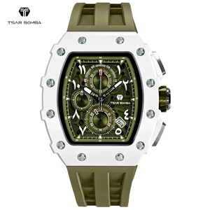TSAR BOMBA TB-8204 Men's Fashion Quartz Watch with Arabic Numerals Dial 43mm Diameter Silicone Band