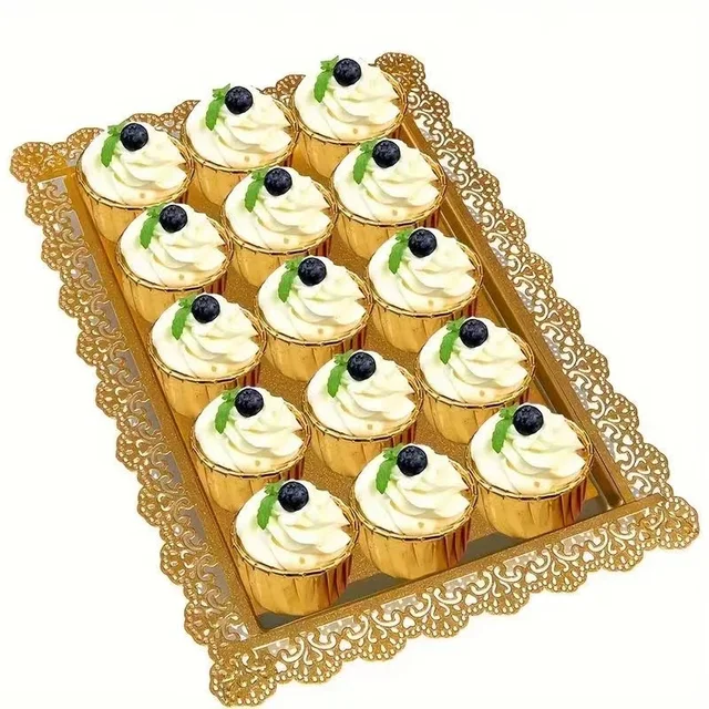 Wedding Party Elegant Gold Buffet Cake Dessert Display Stand Fruits Snack Candy Serving Platter Iron Cupcake Rectangle Tray